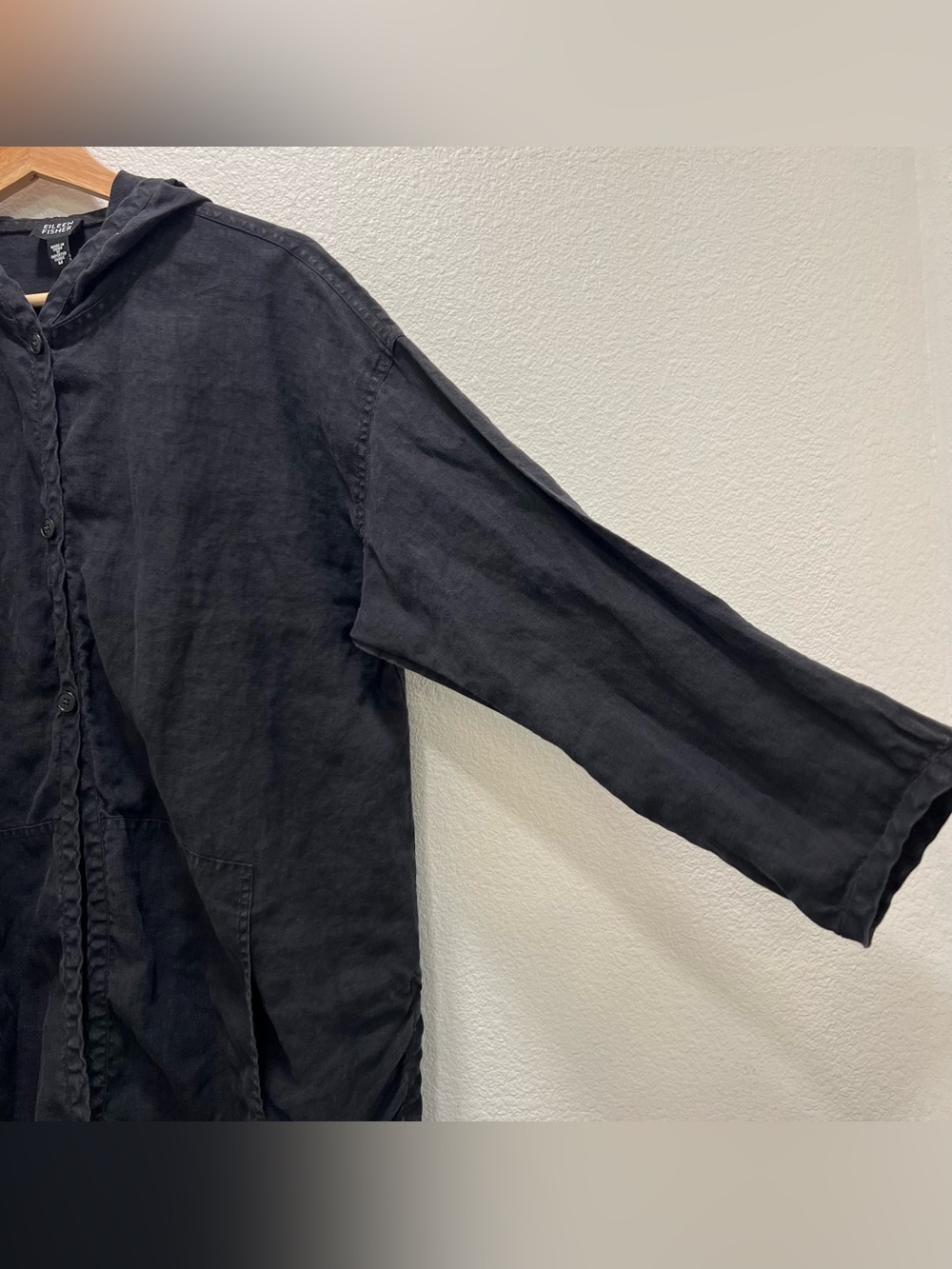 Eileen Fisher Irish Linen Hooded 3 Button Jacket Womens Medium Boxy Lagenlook - Picture 5 of 9